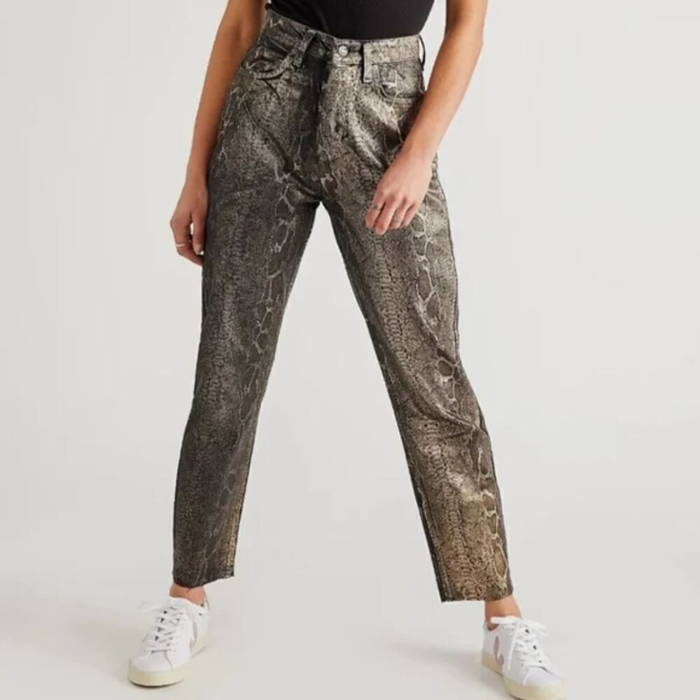 Free People Crvy Georgina Pants Women Size 25 Gold Foil Straight Leg Snake Club